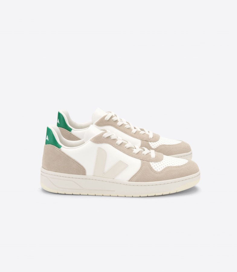 Veja Chromefree Leather White Sahara Emeraude Collection
